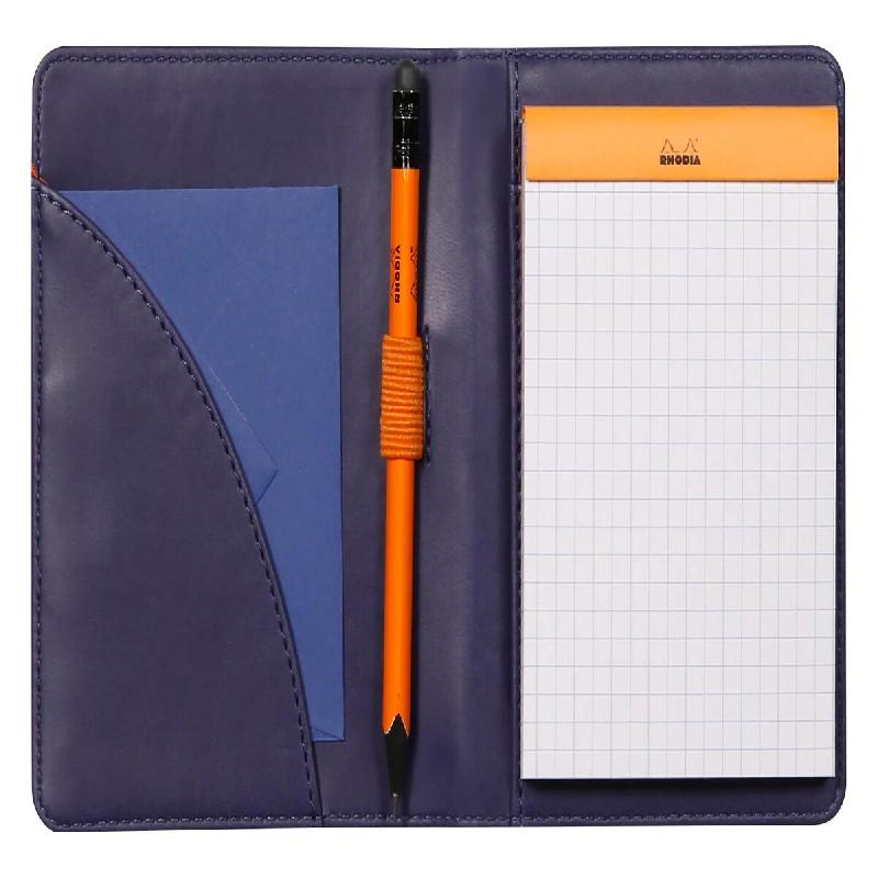 RHODIA 212005C - Livret Porte-Bloc et Porte-Documents N°12 Bleu Nuit - pour Bloc-Notes ou Carnets de Format B7 (8,5 x 12 cm) - Simili Cuir Italien Pr_0