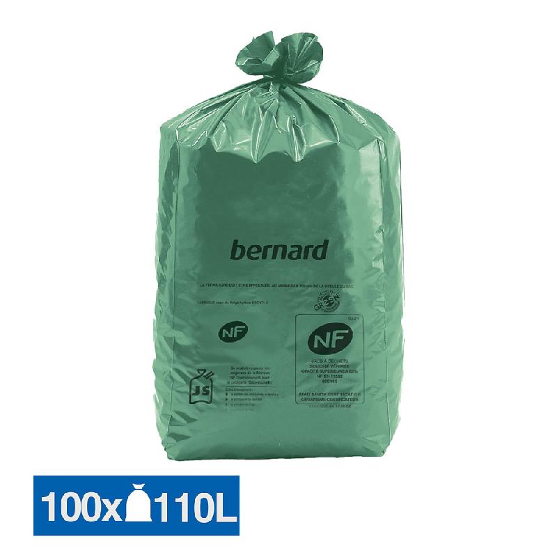 SACS POUBELLE DÉCHETS LOURDS BERNARD GREEN NF VERTS 110 L, LOT DE 100