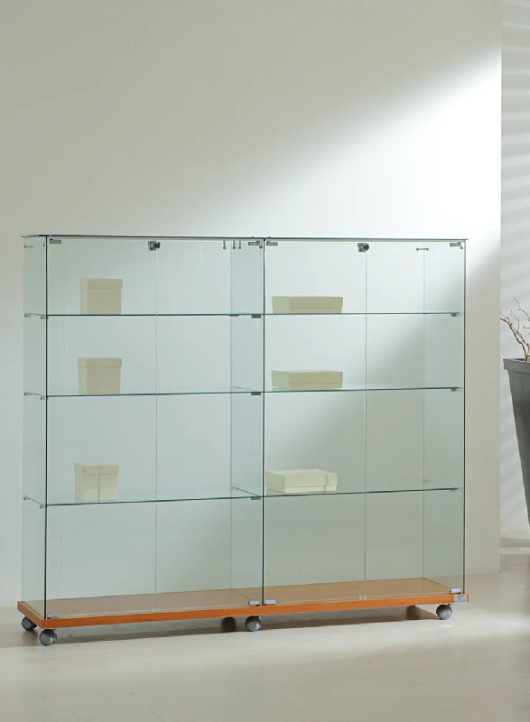 Vitrine légère démontable en verre 16/14VA - bois cerisier avec tablettes amovibles et serrure_0