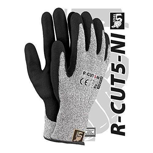 Gants de protection REIS R-CUT5-NI_8 - Lot de 12 - Niveau 5 - Noir/Blanc/Noir - Revêtement en nitrile, haute résistance à l'usure et à la coupe_0