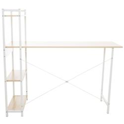 Décoshop26 - Bureau table de travail style rétro avec colonne de rangement étagère en bois érable et métal blanc 10_0003616 - blanc 3000251678772_0