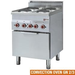 Fourneau 4 plaques avec four convection électrique GN 2/3 - Pro 600 - 12 kW - 600x600x850/970 mm_0