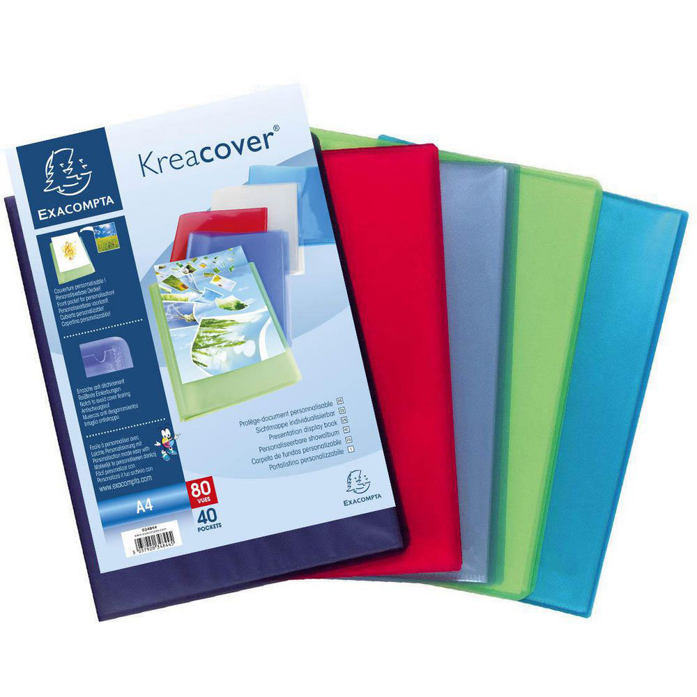 PROTEGE DOCUMENT PERSONNALISABLE EXACOMPTA KREACOVER - POLYPROPYLENE - 80 VUES - COLORIS ASSORTIS - LOT DE 20