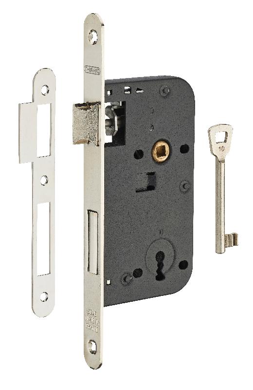 Serrure encastrable pour porte d'intérieur - Pêne dormant demi-tour réversible - Têtère acier nickelé - 1 clé - THIRARD_0