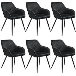 Tectake Chaise MARILYN en velours - noir/noir, Lot de 6 -405734 - noir acier 405734_0