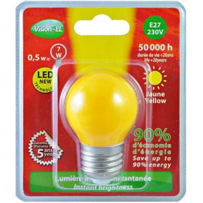 AMPOULE LED GLOBE E27 1W JAUNE VISION-EL 7627B