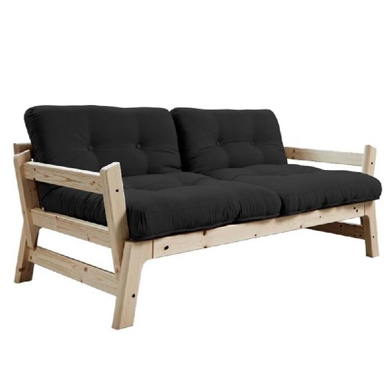 Banquette convertible futon STEP en pin massif - Coloris gris foncé - Couchage 70x200 cm_0