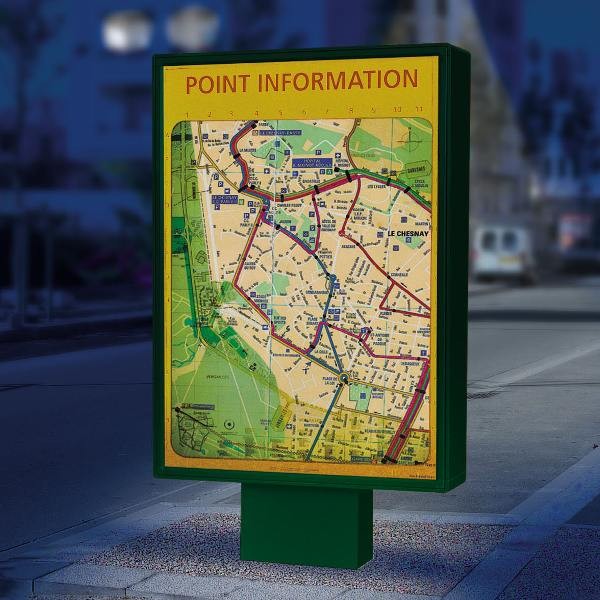 Caisson d'affichage publicitaire lumineux sur pied central - Dimensions 400x600x80 mm_0