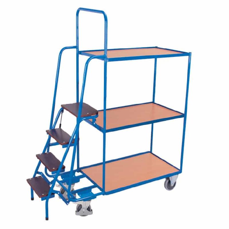 Chariot préparateur de commandes avec plateaux hauts - construction mécano-soudée et marchepieds antidérapants_0