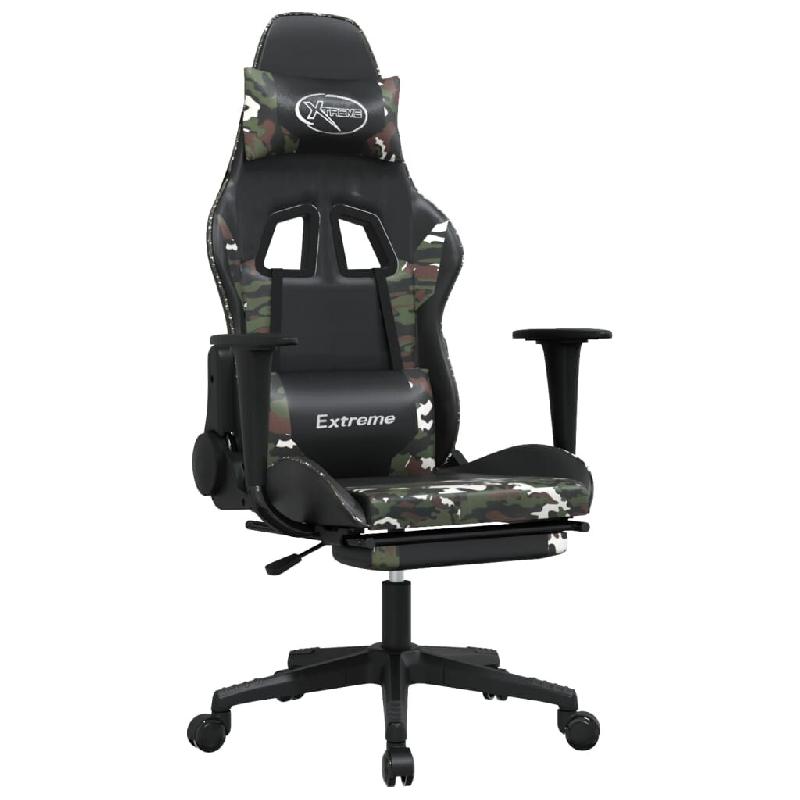 Décoshop26 - Fauteuil de bureau chaise gaming avec coussin lombaire repose-pied design camouflage PVC multicolore DEC025938 - 3000255532971_0