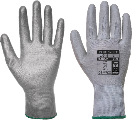 Gants de manutention PU - paquet de 12 paires gris A129 - taille XS - certifiés CE_0