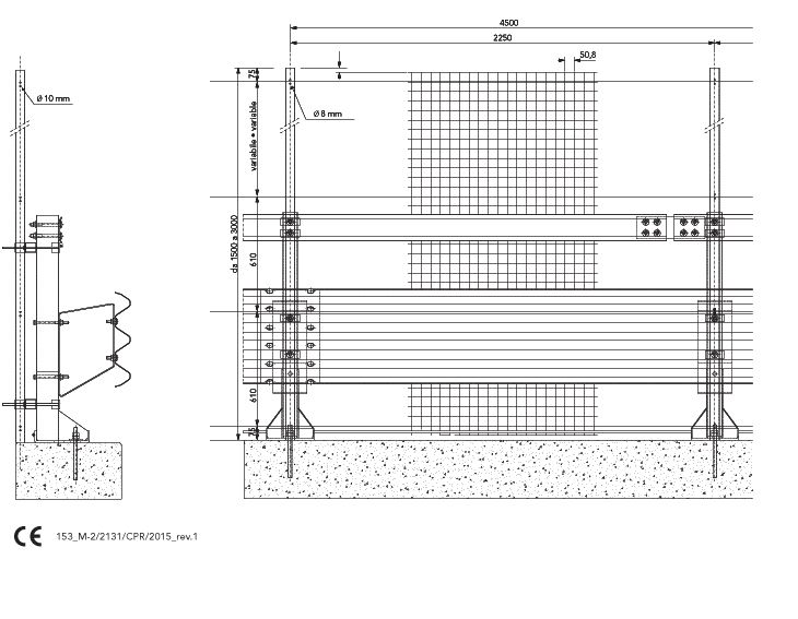 Glissière de sécurité H2-W5 3 ondes WF LM - barrières pour bordure de pont avec grille - Marcegaglia Buildtech_0