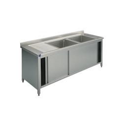 Plonge Sur Armoire, 2 Bacs, Égouttoir à Gauche, Avec Portes Coulissantes, 1600X600 mm - Mastro - 7864908213527_0