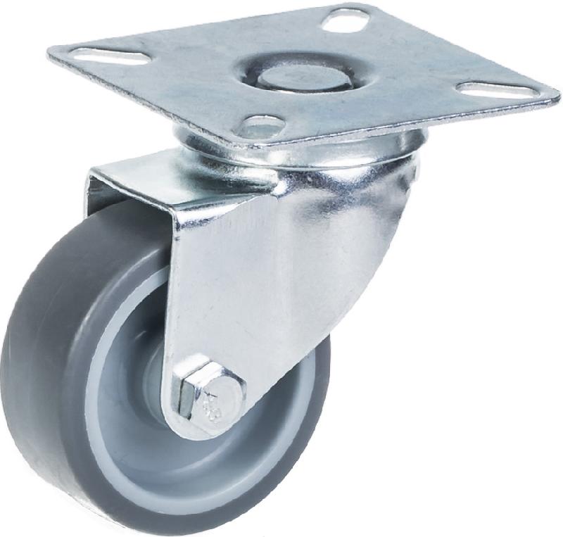 Roulette pivotante de 50 mm en caoutchouc TPR gris sur roue centrale en polypropylène_0