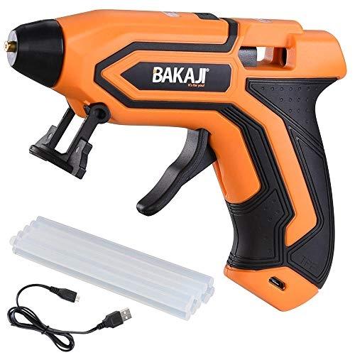 BAKAJI Pistolet à colle électrique à chaud - Chauffage rapide en 90 secondes - Batterie 3,6V rechargeable USB - 10 bâtons inclus_0