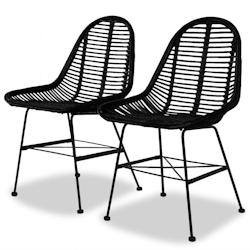 Décoshop26 - Set de 2 chaises de salle à manger style colonial en rotin naturel noir pieds en fer forgé DEC025551 - noir 3000255309221_0
