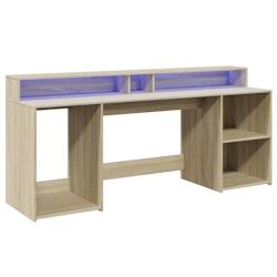 Helloshop26 - Bureau table poste de travail meuble d'ordinateur informatique étude avec lumières LED chêne sonoma bois d'ingénierie 02_0023425 - 3_0