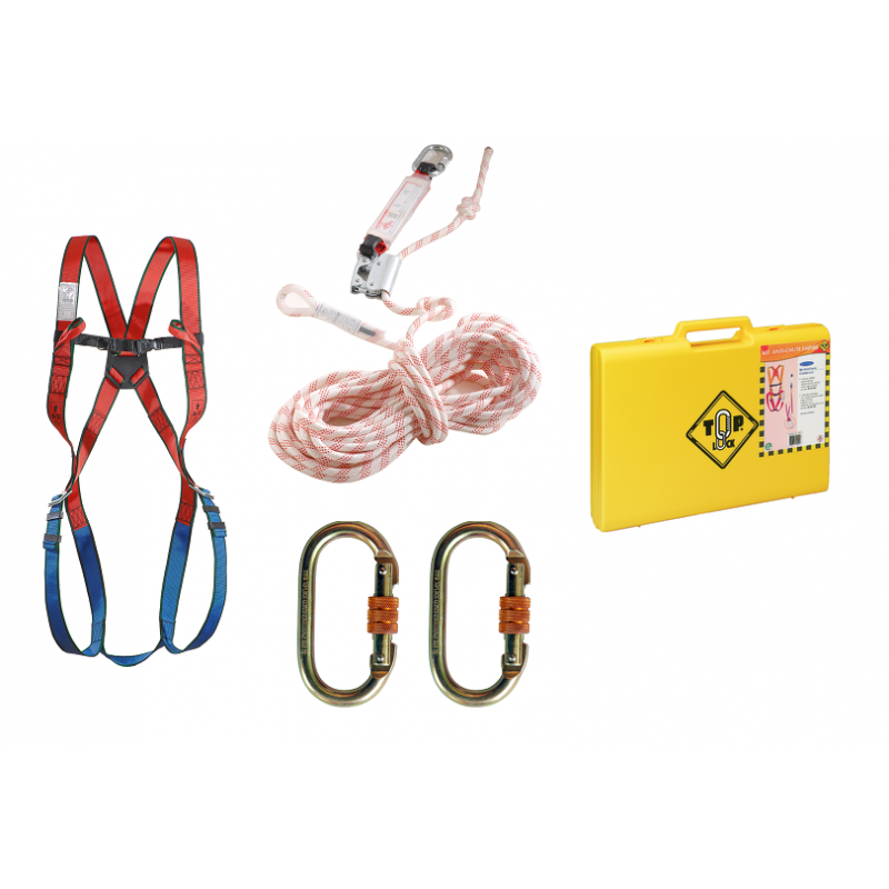 KIT COMPLET HARNAIS + CORDE ANTI-CHUTE + CONNECTEUR ACIER À VIS + MALETTE - TOP LOCK | 71630