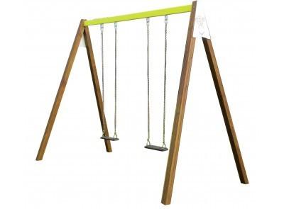 Portique en bois et acier avec 2 balançoires - 3 à 12 ans - robuste et conforme aux normes européennes_0