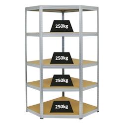 PROREGAL Étagère d'angle charge lourde SLIM ELEPHANT, HxLxP 180x90x45cm, 250kg par niveau, Galvanisé, Étagère d'angle pour Garage, Atelier - arge_0