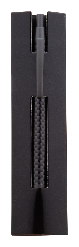 Stylo à bille en métal - embout motif carbone - livré avec étui papier noir - encre bleue_0