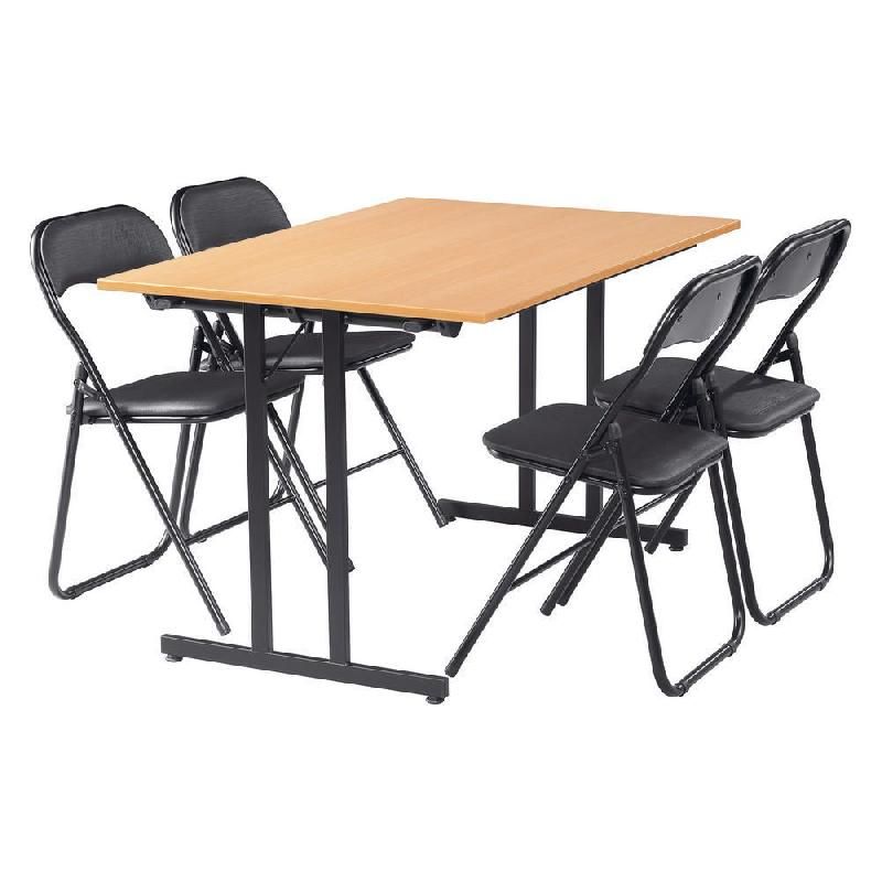 TABLE PLIANTE COMPACTE HÊTRE + 4 CHAISES PLIANTES ECO NOIR