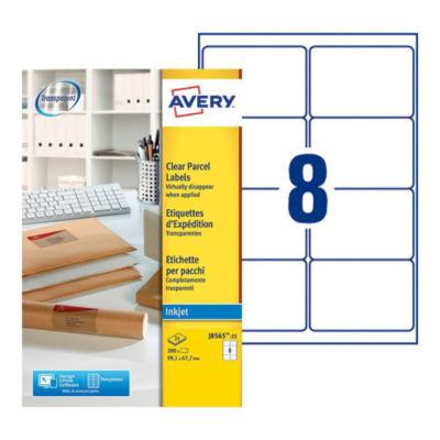 Avery J8565 Etiquettes transparentes imprimante jet d'encre 99,1 x 67,7 mm - 25 feuilles - 200 étiquettes_0