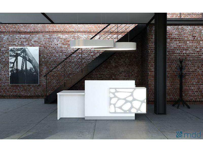 Banque d'accueil Organic - Module PMR intégré - Plan de travail mélaminé blanc pastel et top en verre laqué_0
