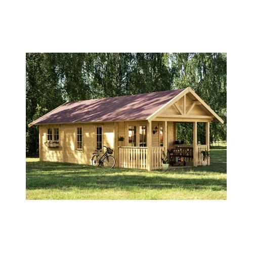 Chalet en bois plain-pied Toronto - madrier 70 mm - 36,62 m² - toit double pente - 3 pièces avec terrasse et fenêtres double vitrage_0