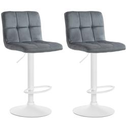 Décoshop26 - Lot de 2 tabourets de bar en velours gris foncé avec coutures décoratives pied en trompette métal blanc 10_0004402 - blanc 3000252086385_0