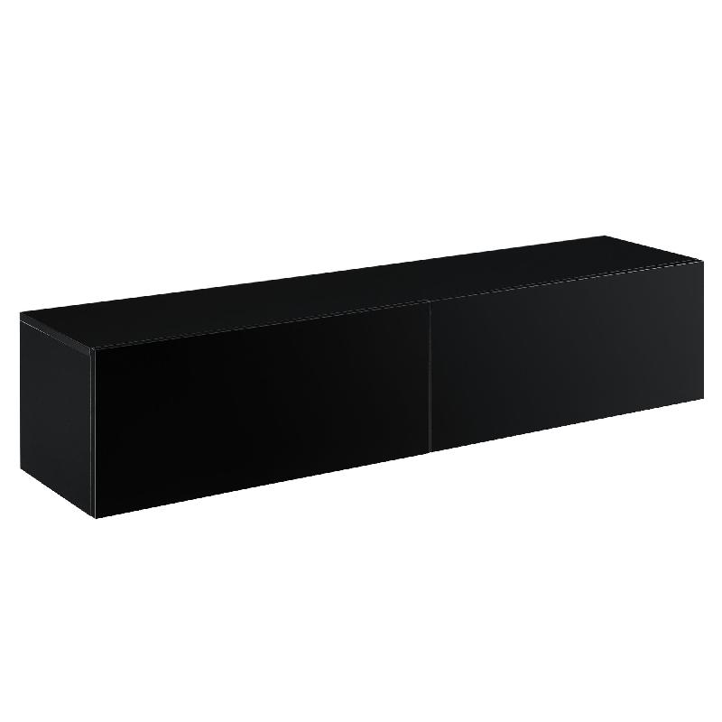 Étagère murale design - Meuble support TV avec 2 tiroirs - Noir brillant - 140 cm - 03_0005192_0