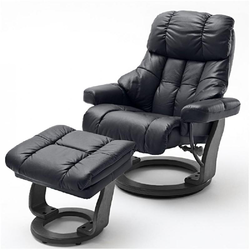 FAUTEUIL RELAX CLAIRAC XL ASSISE EN CUIR NOIR PIED EN BOIS COULEUR NOIR AVEC REPOSE PIED_0