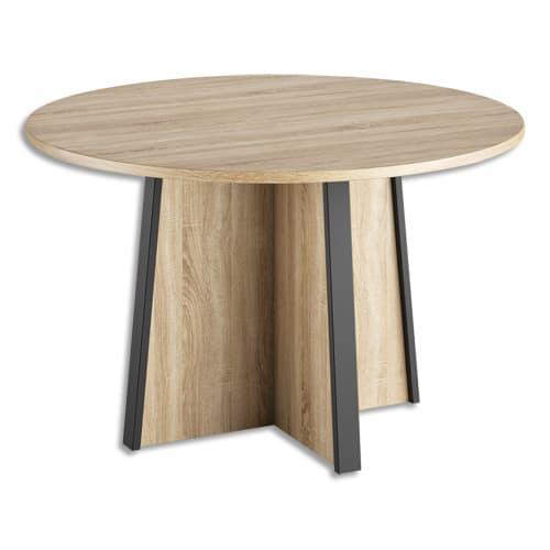 Gautier - Table de réunion ronde en chêne sonoma-noir - Diamètre 120 cm, Hauteur 74 cm, Fabriquée en France_0
