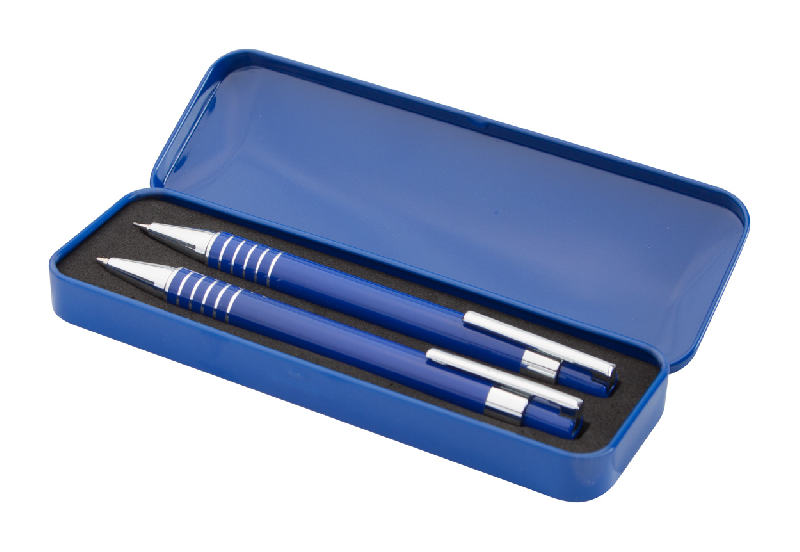 Parure écriture métal - Stylo à bille et porte-mines en aluminium - Boîte en métal - Encre bleue_0