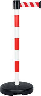 Poteau PVC Rouge/Blanc à sangle Rouge/Blanc hachuré 3m x 50mm sur socle 9kg à lester - 2800013_0