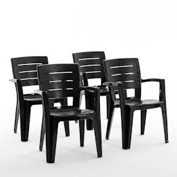 RATTATAN Set de 4 chaises monobloc en polypropylène avec fibre de verre, effet bois, empilables pour extérieur et jardin, bar et restaurant - Anita_0