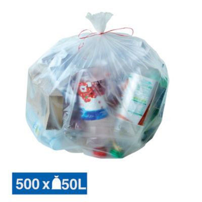 Sacs poubelle déchets légers 1er prix translucides 50 L, lot de 500_0