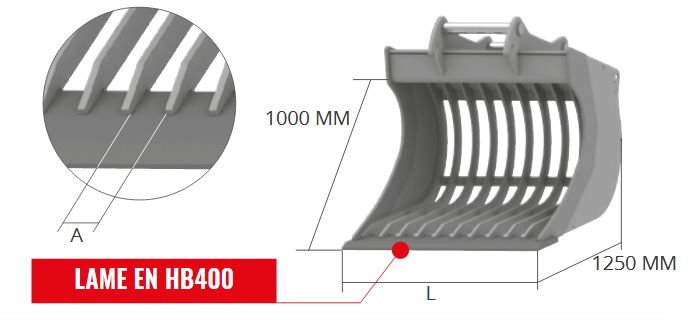 Vs 100gd godet squelette general duty - Cangini - 1200 mm - Lame HB400 - Dents DC/DTE_0