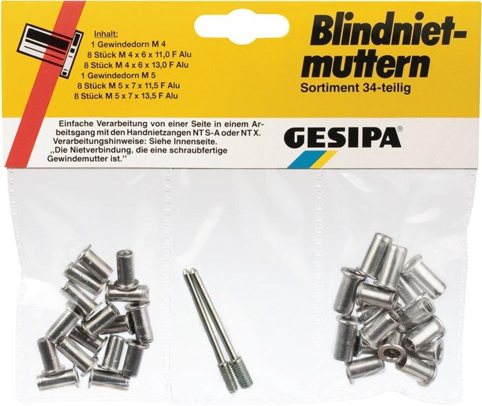 Assortiment de rivets aveugles POP GESIPA - 34 pièces avec goujons filetés M4 et M5_0