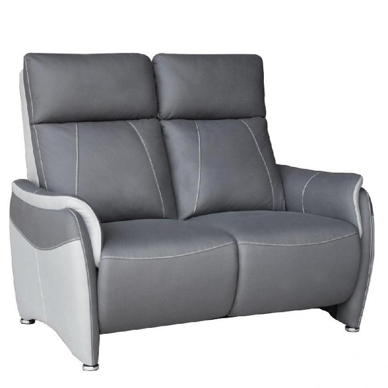 Canapé relax 2 places électrique Cabries - Zéro gravité - Microfibre bicolore gris plomb et gris perle - Têtières ajustables et USB_0