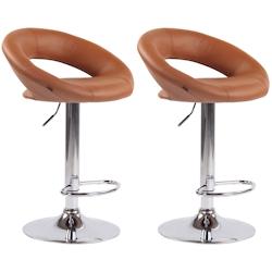CLP Lot de 2 Tabourets de bar Olinda en similicuir hauteur réglable et siège pivotant Marron clair/Chrome - marron polyester 320274_0