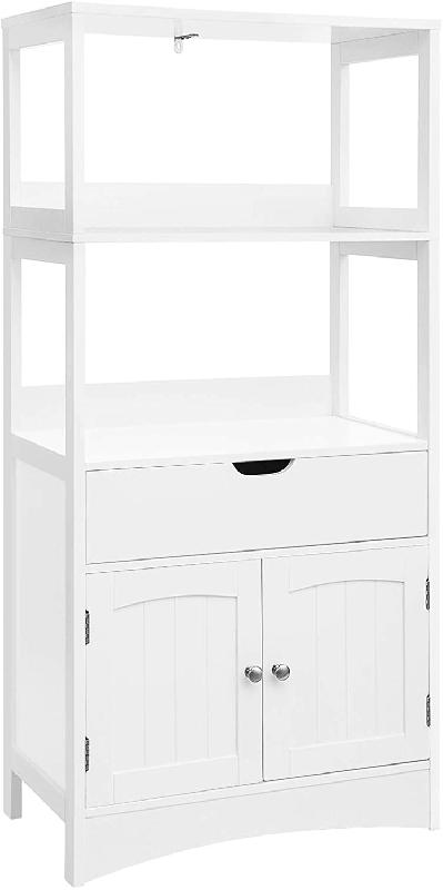 MEUBLE DE RANGEMENT BUFFET AVEC TIROIR 2 ÉTAGÈRES OUVERTES DOUBLE PORTE MEUBLE DE SALLE DE BAIN RANGEMENT LARGE 12_0000670_0