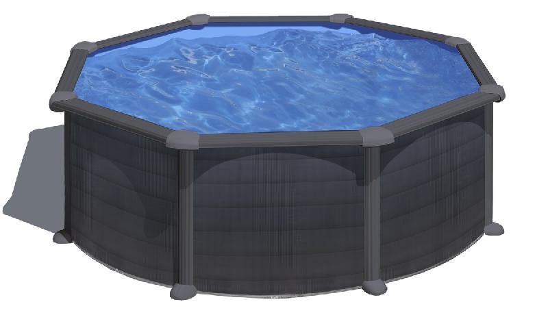 Piscine ronde acier Ø3,70m x H: 1,32m - gris anthracite - filtration à sable_0