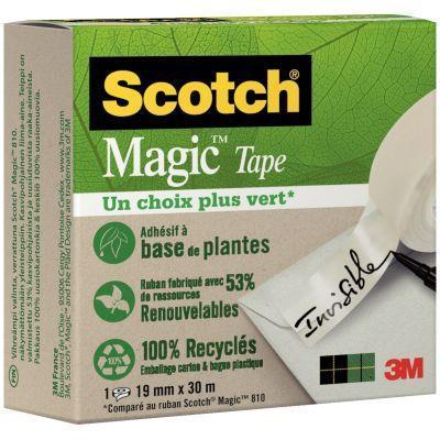 Rouleau adhésif invisible Scotch Magic Green - 19mm x 30m - indétectable à la photocopie - film naturel et recyclable_0