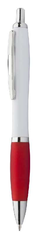 Stylo à bille en plastique - corps blanc, grip coloré et parties chromées - encre bleue_0