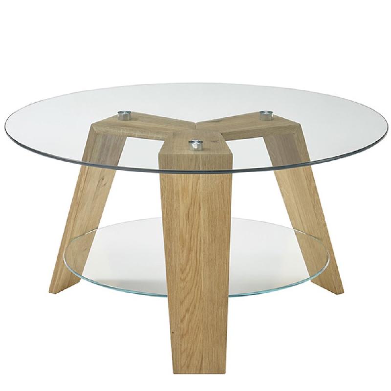 Table basse ronde Lucey - Plateau en verre et structure en chêne naturel - Diamètre 75 cm_0