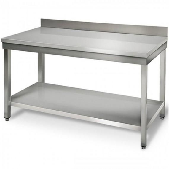 Table inox adossée L1500 x P600 x H950mm - avec étagère basse et dosseret - Construction en inox AISI 304 18/10_0