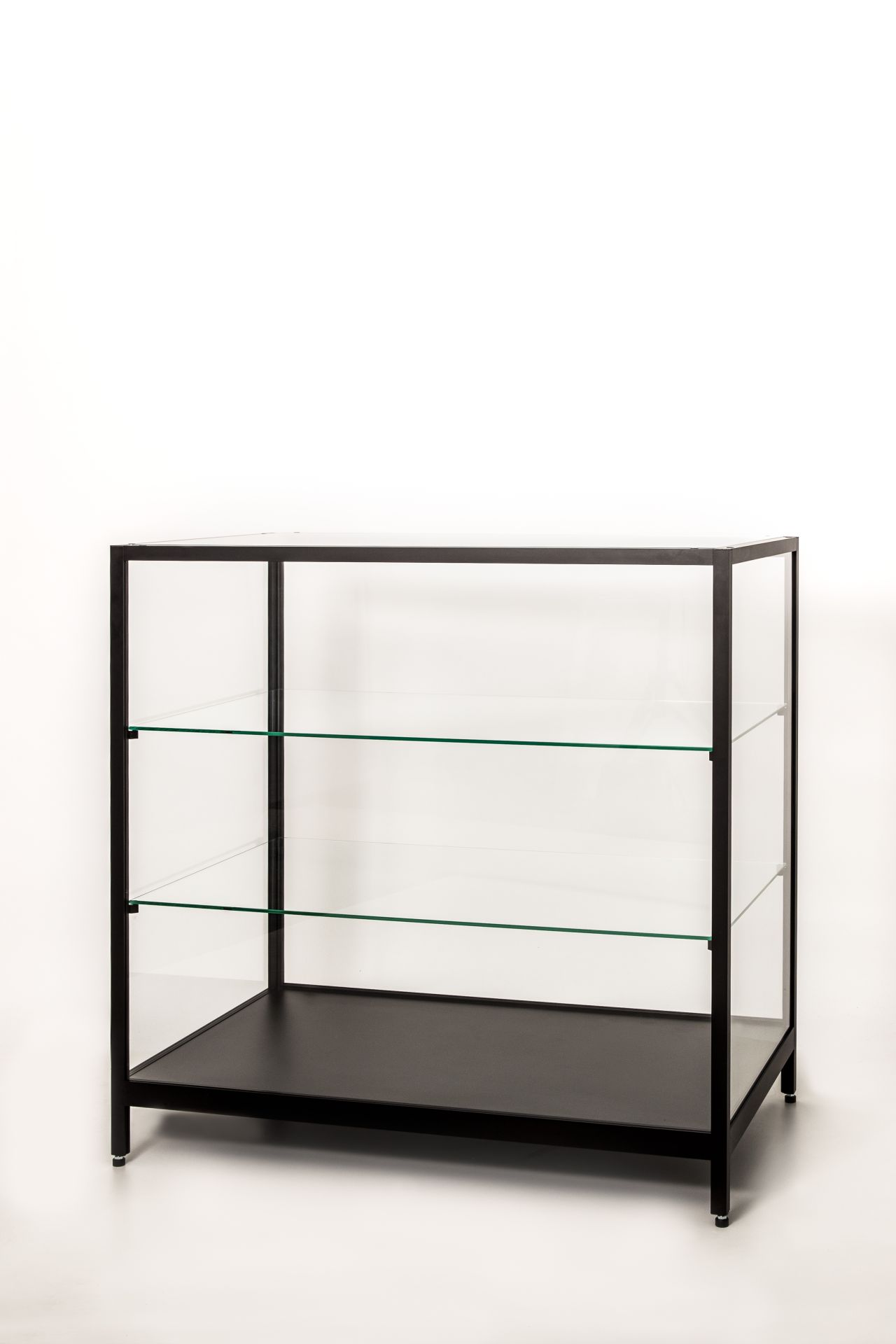 Vitrine comptoir l 100 p 60 h 100 cm en verre trempé et aluminium noir_0
