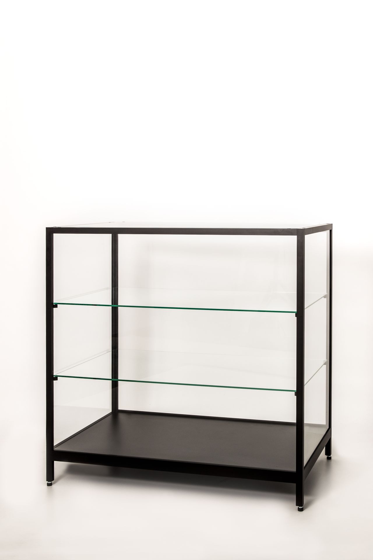 Vitrine comptoir l 100 p 60 h 100 cm en verre trempé et aluminium noir_0