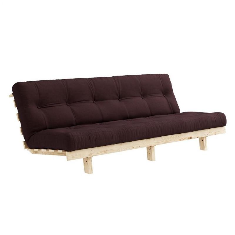 BANQUETTE CONVERTIBLE FUTON LEAN PIN COLORIS MARRON COUCHAGE 130*190 CM._0